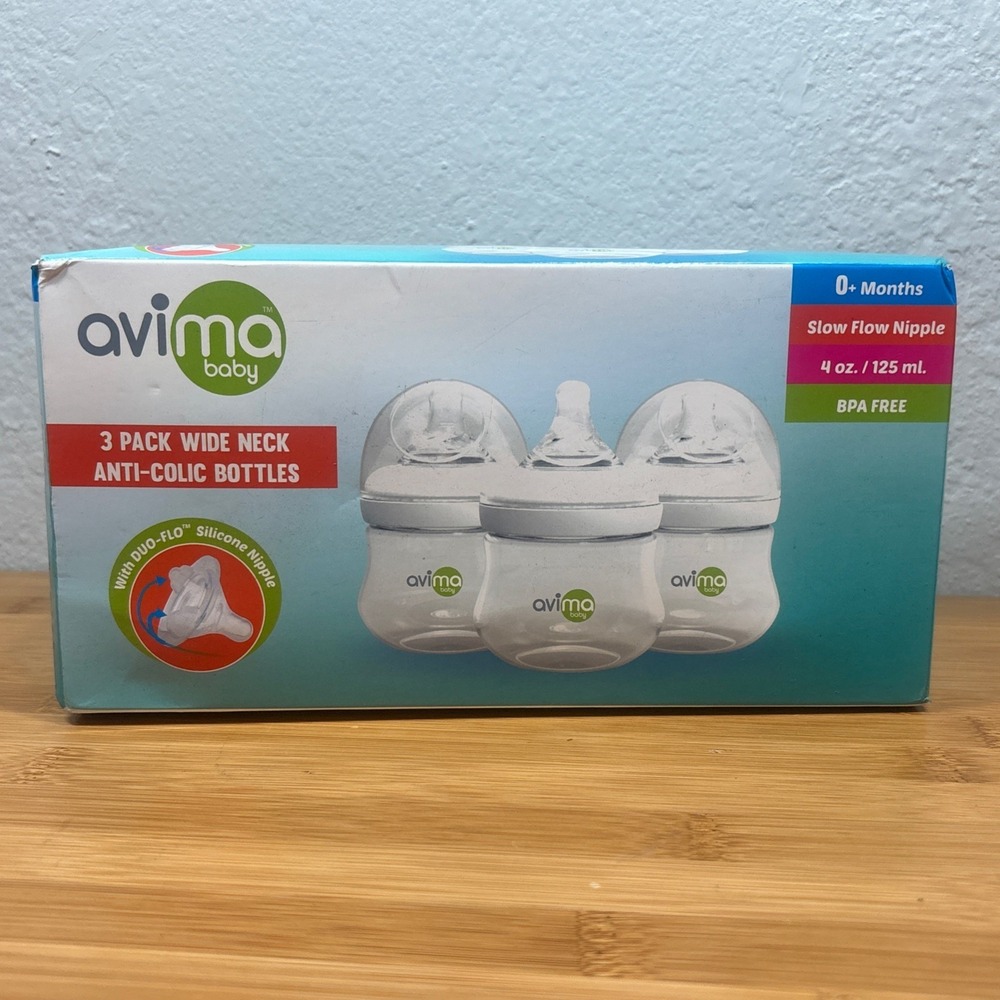 3 Pack Wide Neck Baby Bottles Anti Colic BPA Free,4 oz 0+ Months Slow Flow